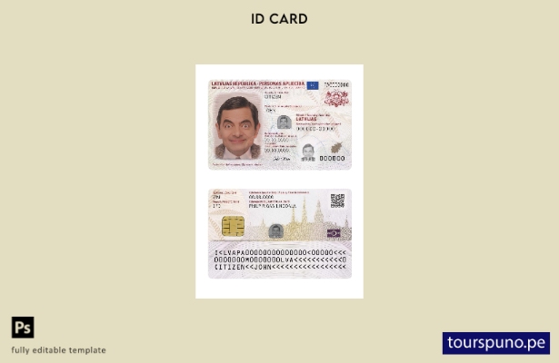 listo para imprimir tarjeta de identificación de Letonia, plantilla actual